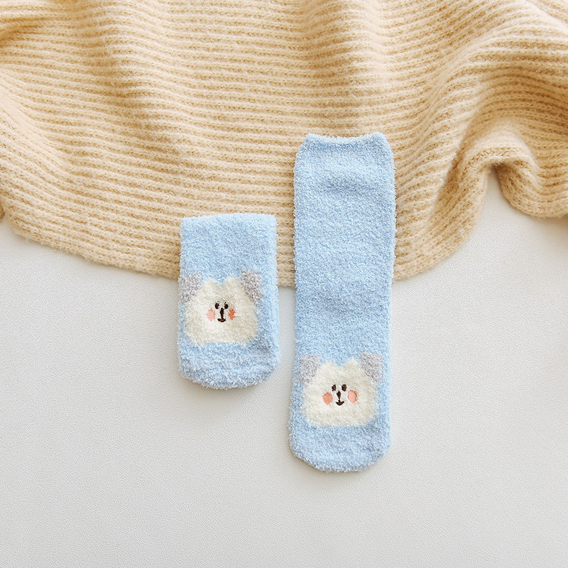 Cartoon Puppy Jacquard Coral Fleece Floor Socks Home Socks Crew Socks Autumn Winter Warm Plush Sleep Socks Fluffy Fuzzy Socks